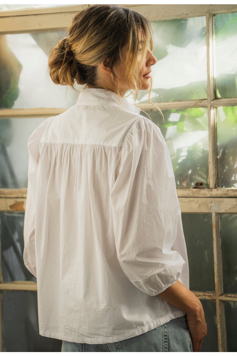 Cotton Tie Neck 3/4 Sleeve Top, Alternate, color, White