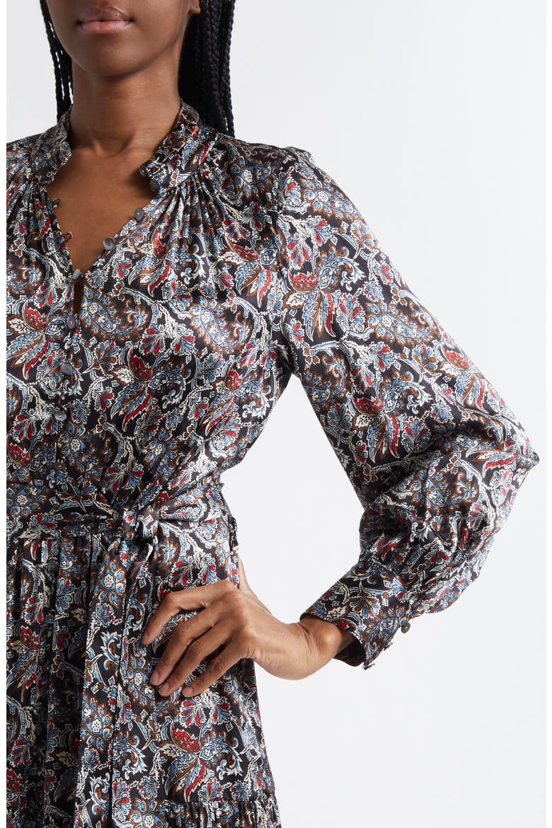 Zoella Paisley Long Sleeve Silk Blend Minidress, Alternate, color, BLACK MULTI