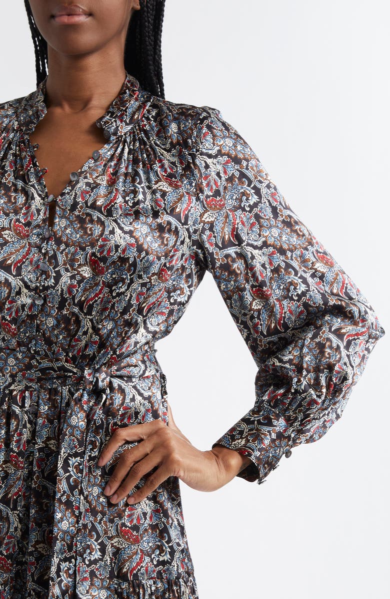 Veronica Beard Zoella Paisley Long Sleeve Silk Blend Minidress, Alternate, color, Black Multi