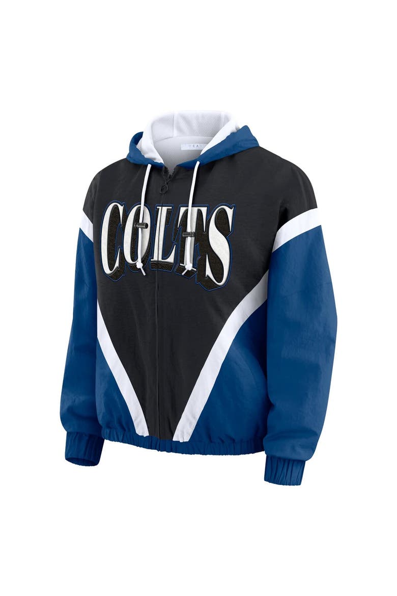 Women's WEAR by Erin Andrews Black/Royal Indianapolis Colts Plus Size Retro Crinkle Full-Zip Hoodie Windbreaker Jacket, Alternate, color, Black