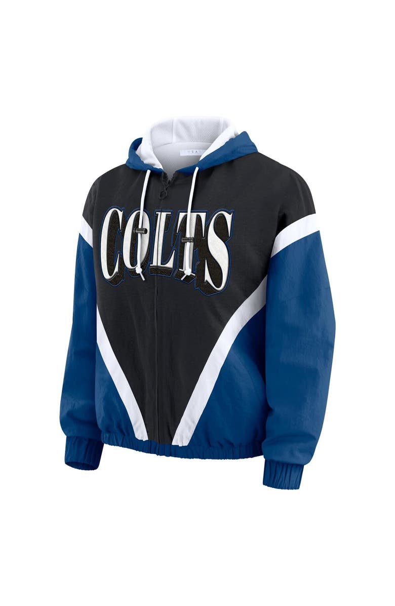WEAR by Erin Andrews Women's WEAR by Erin Andrews Black/Royal Indianapolis Colts Plus Size Retro Crinkle Full-Zip Hoodie Windbreaker Jacket, Alternate, color, Black