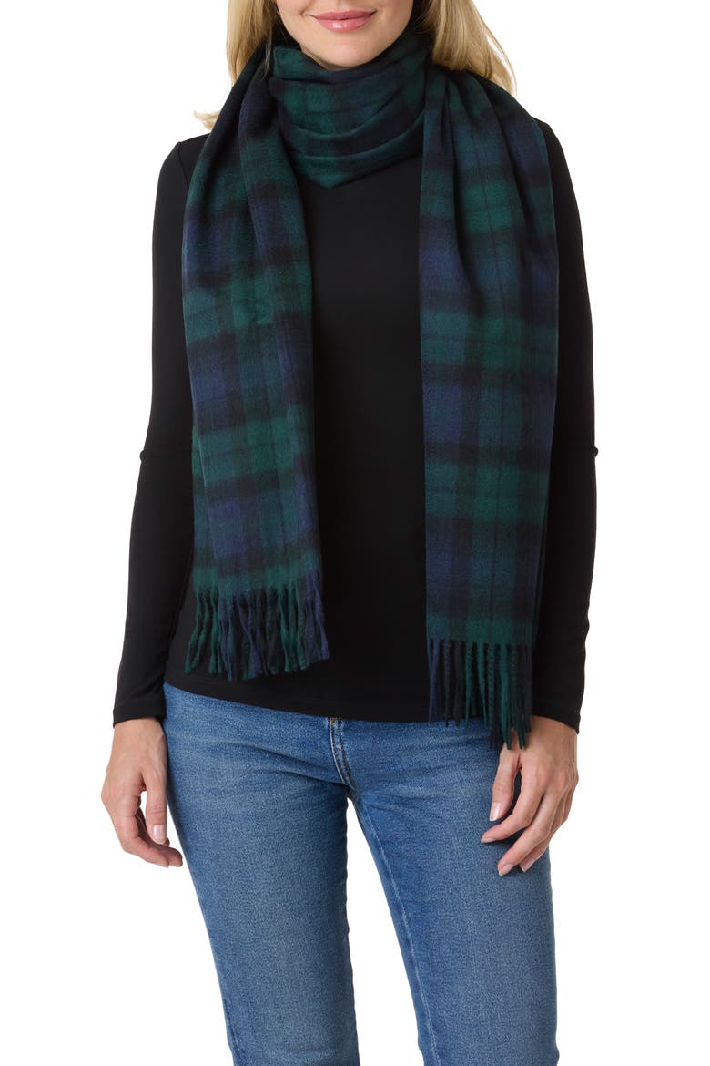 Wool & Cashmere Black Watch Wrap, Main, color, BLACK NAVY