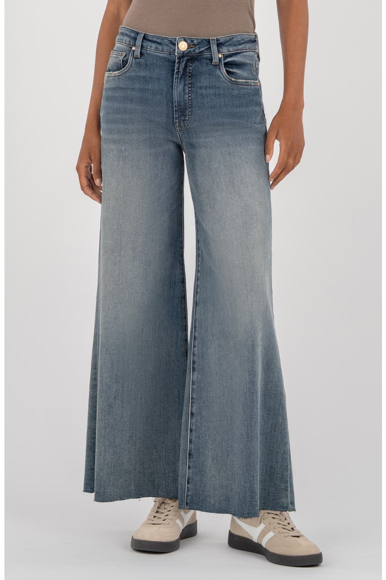 Ryan High Waist Raw Hem Superwide Leg Jeans, Main, color, BELIEVE
