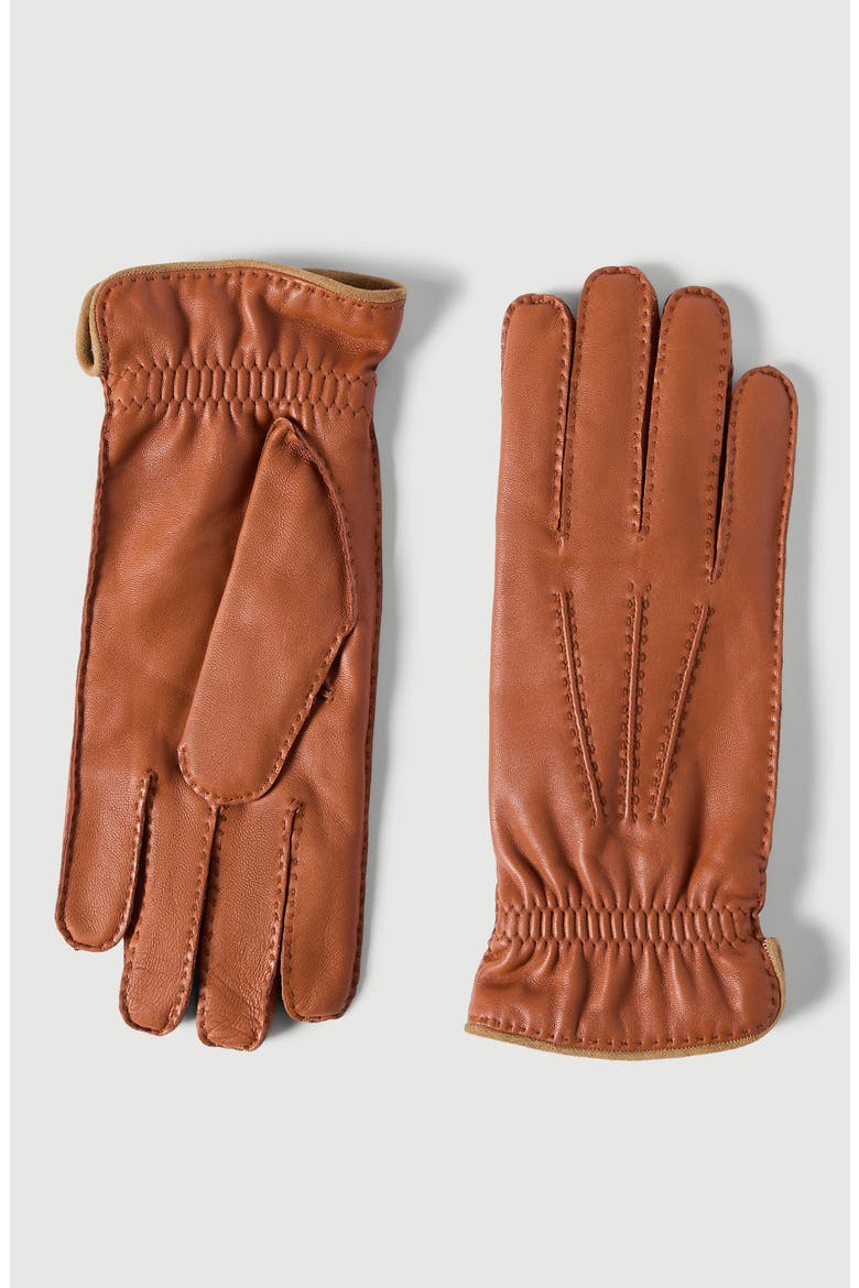 Nappa leather gloves with cashmere knit lining, Main, color, Brown