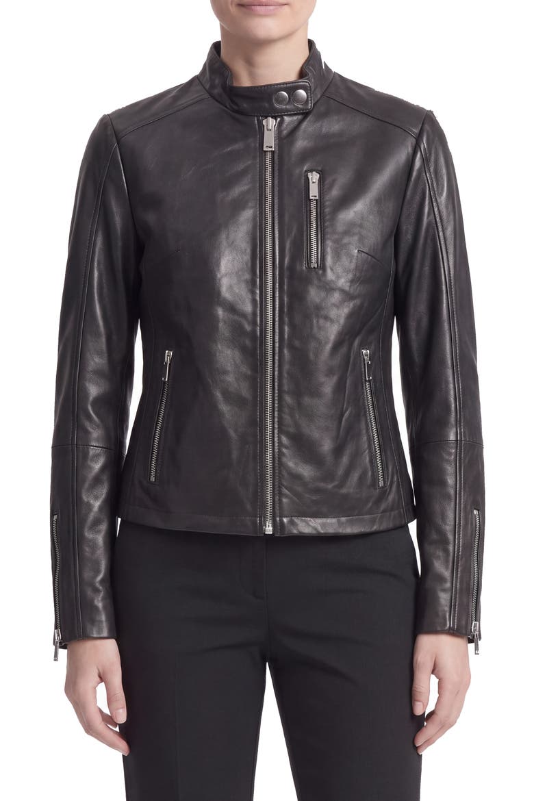 Leather Racing Jacket, Main, color, BLACK