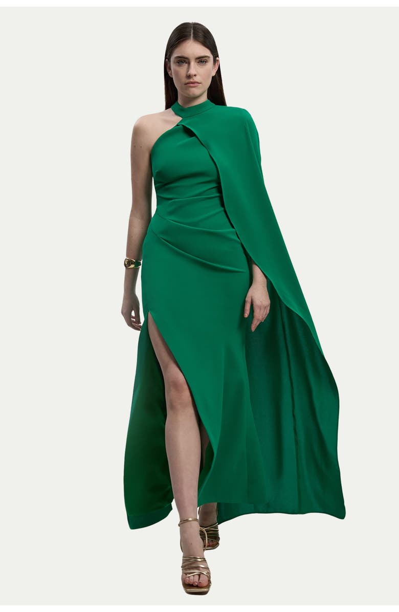 Karen Millen One Shoulder Cape Sleeve Maxi Dress, Main, color, Green