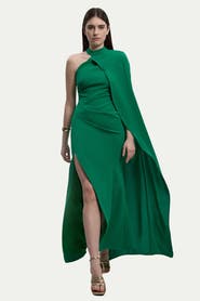 Karen Millen One Shoulder Cape Sleeve Maxi Dress