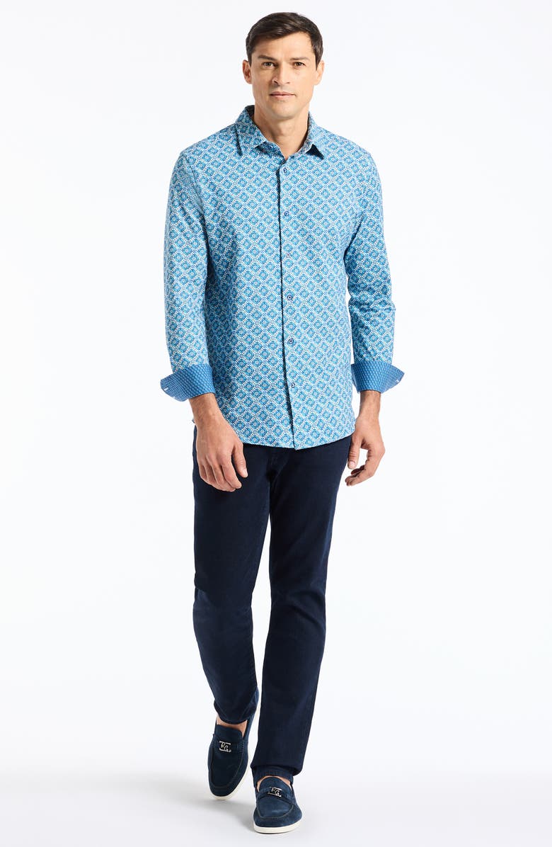 Robert Graham Baylor Stretch Cotton Button-Up Shirt, Alternate, color, Blue Multi