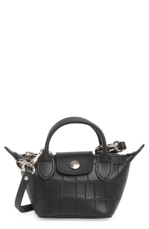 Le Pliage Cuir X-Small Croc Embossed Crossbody Bag