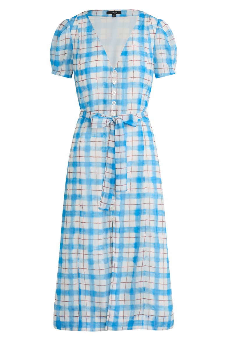 The Halle Button Front Midi Dress, Alternate, color, BLUE/ RUST CHECK
