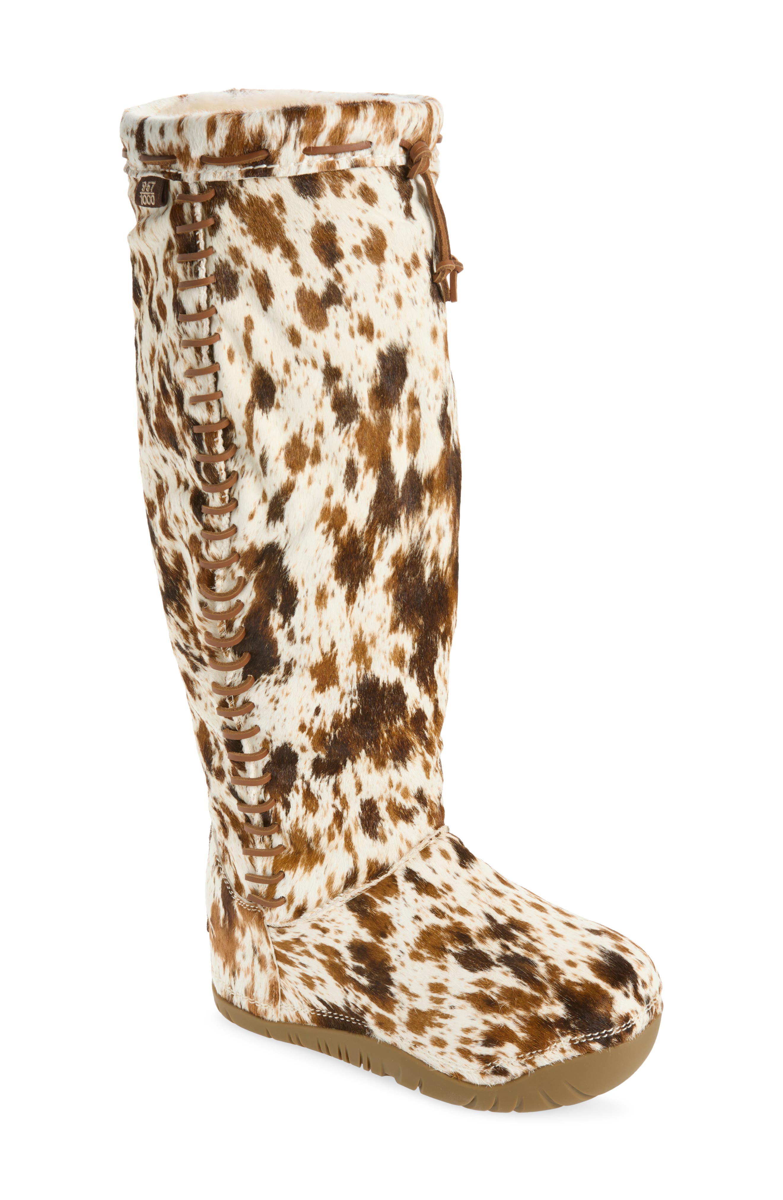 Bucked Tall Genuine Calf Hair Boot, Main, color, BROWN MULTI