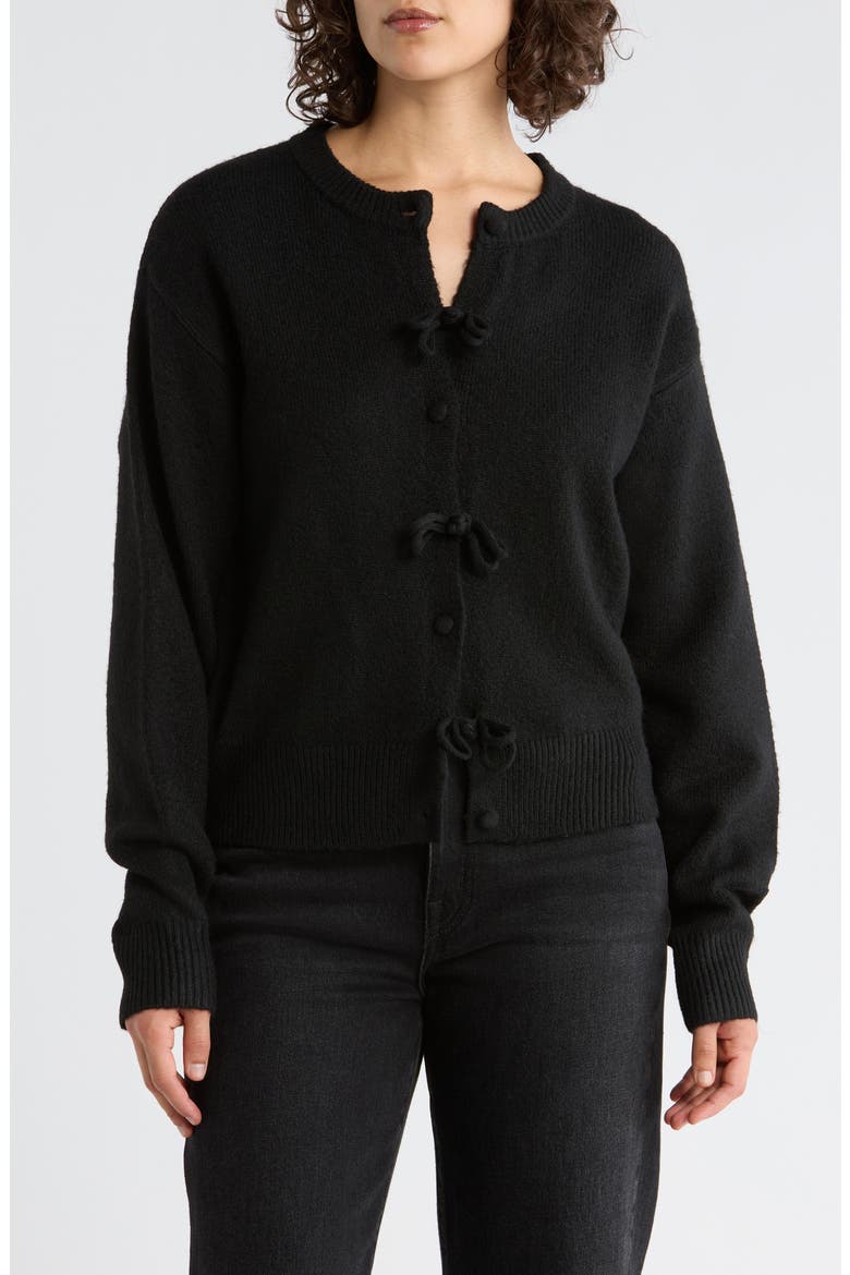 Bow Button Cardigan, Main, color, BLACK