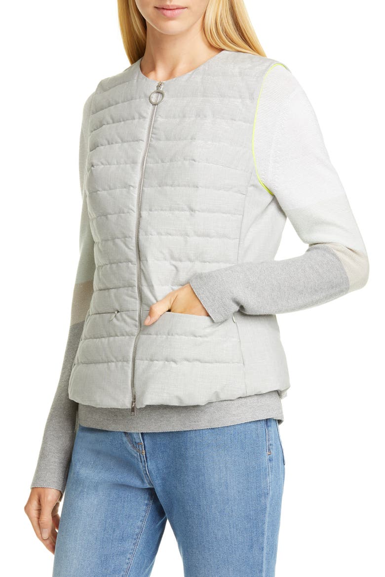 Metallic Neon Trim Down Puffer Vest, Alternate, color, GREY