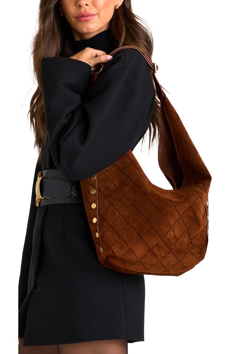 HAMMITT Tom Suede Shoulder Bag, Alternate, color, Chocolate Diamond Suede/Gold