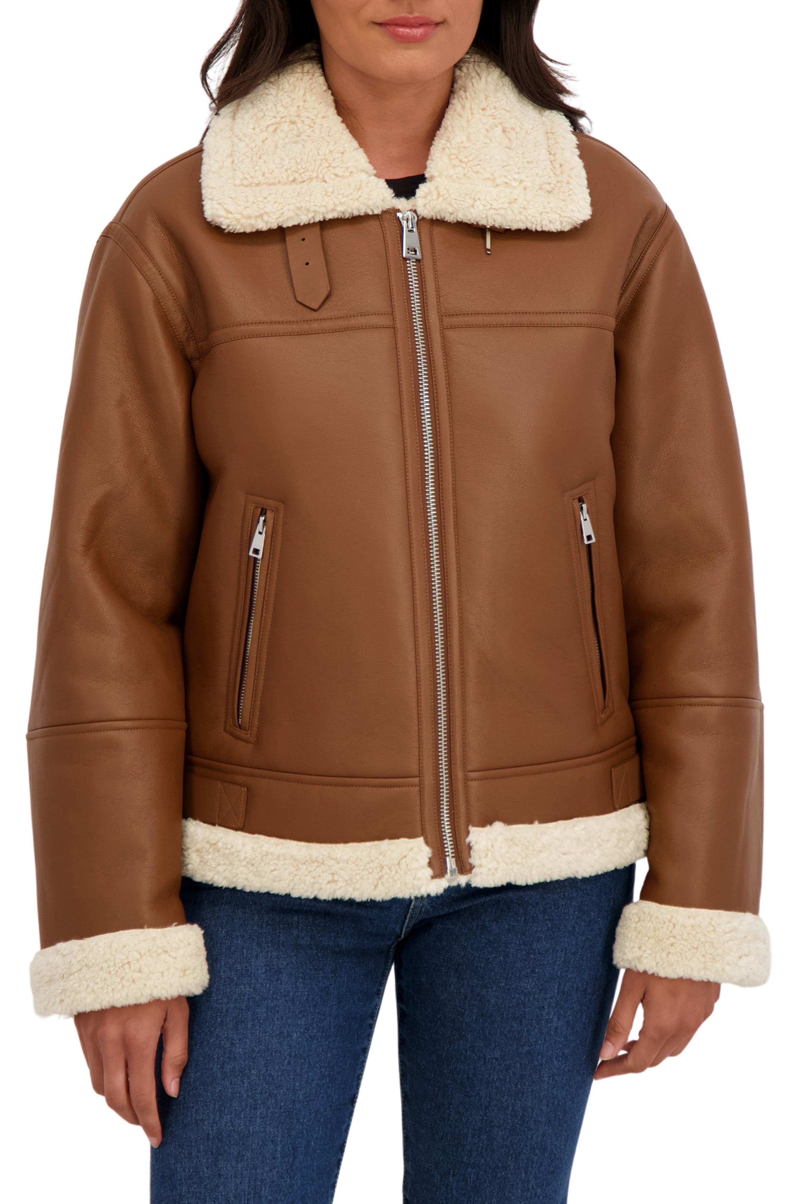 Sebby Faux Shearling Collar Aviator Jacket