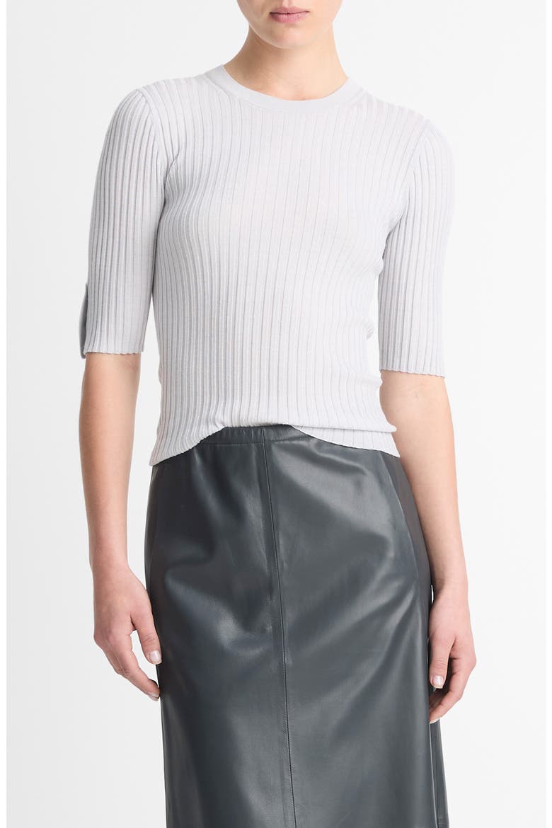Snap Elbow Sleeve Rib Top, Main, color, OFF WHITE/ SALT