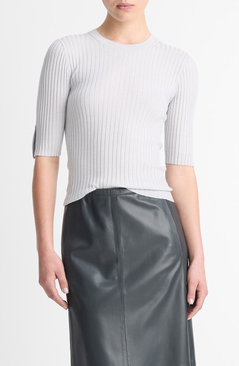 Vince Snap Elbow Sleeve Rib Top, Main, color, Off White/ Salt