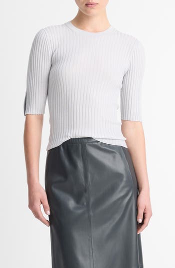 Vince Snap Elbow-sleeve Top In Off White/salt