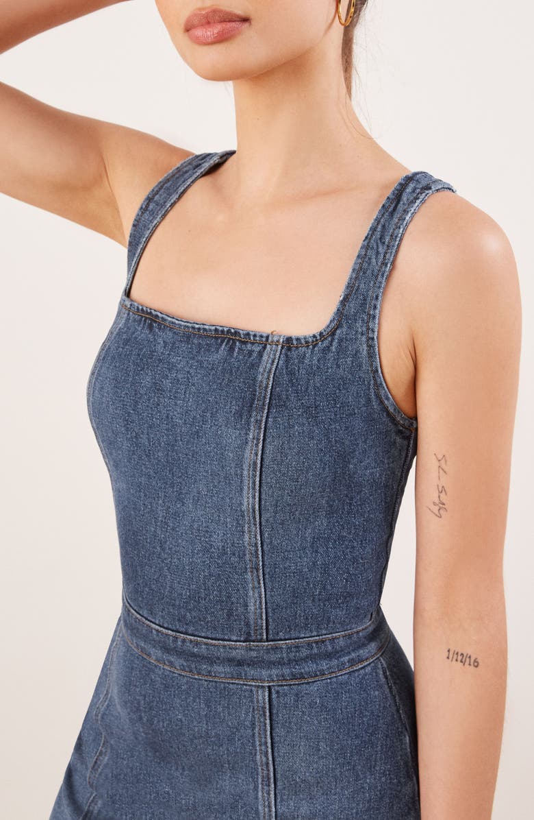 Reformation Parker Denim Pinafore Dress, Alternate, color,