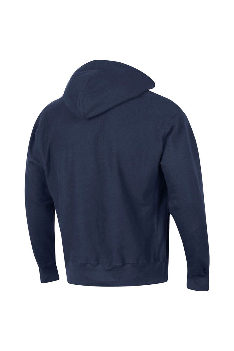 Men's Champion Navy West Virginia Mountaineers Team Arch Reverse Weave Pullover Hoodie, Alternate, color, Navy