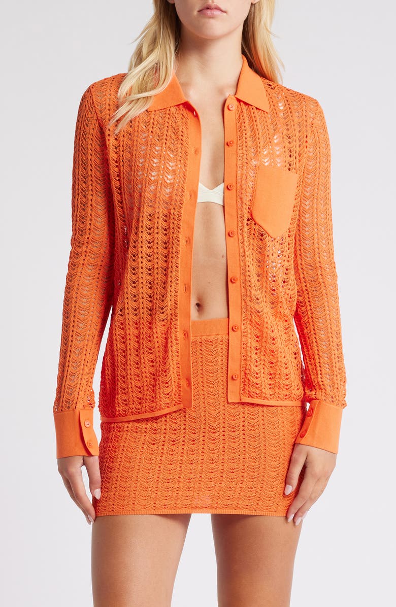 Mistress Rocks Pointelle Stitch Button-Up Shirt, Main, color,