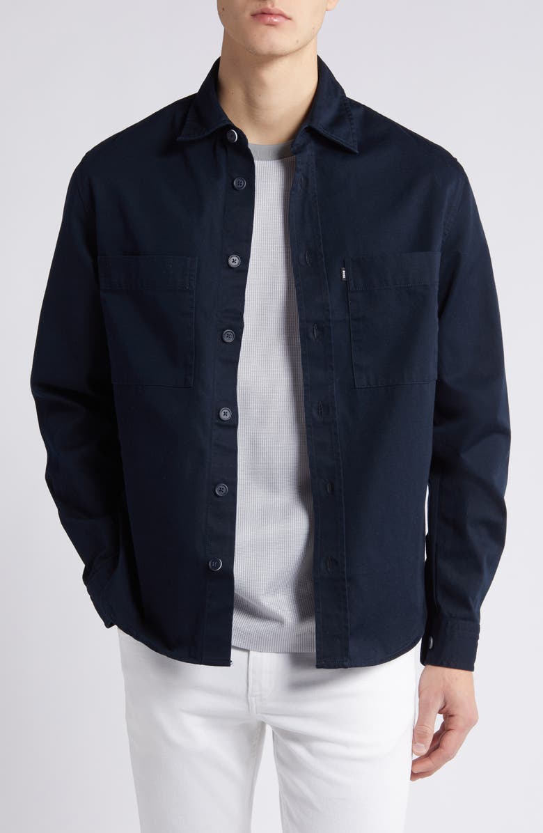 BOSS Owen Solid Button-Up Shirt, Main, color, Dark Blue
