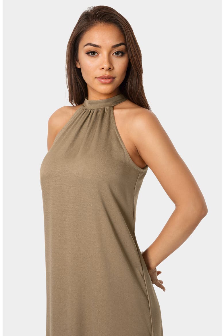 Crushed Satin Mock Neck Maxi Dress, Alternate, color, MOCHA