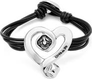 UNODE50 Black Crystal Heart Leather Bracelet