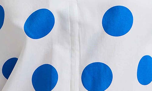 Foxcroft Agnes Dot Print Three-quarter Sleeve Cotton Popover Top In White/blue