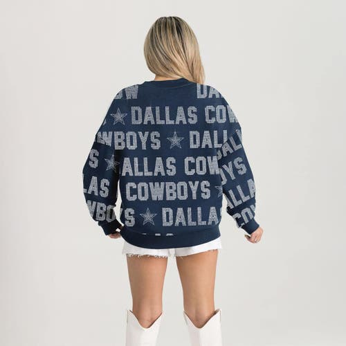 Gameday Couture Navy Dallas Cowboys Relaxed Drop Shoulder Hype Era Rhinestone Text Sweatshirt In Blue