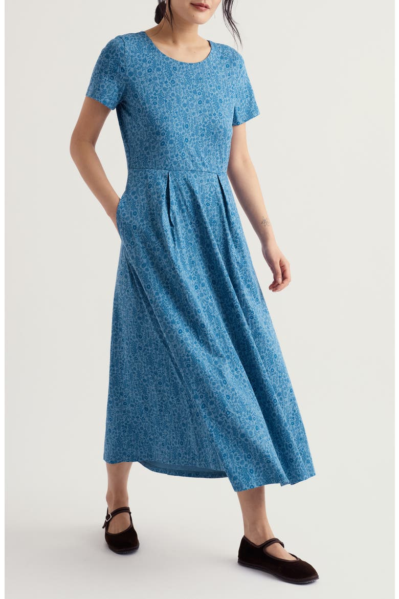 Veronica Floral Stretch Organic Cotton Midi Dress, Main, color, WILD BORDERS CADET