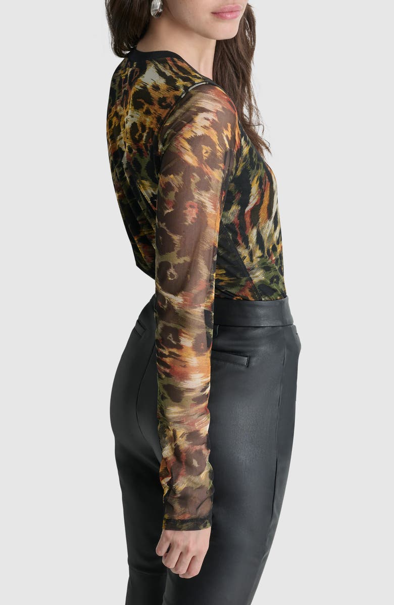 DKNY Print Long Sleeve Mesh Top, Alternate, color,