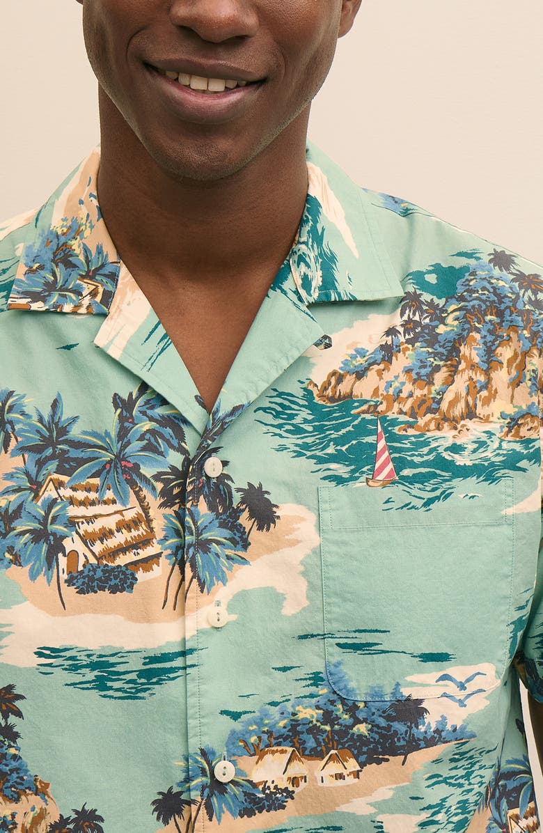 Brooks Brothers Island Print Camp Shirt, Alternate, color, Blue Tan