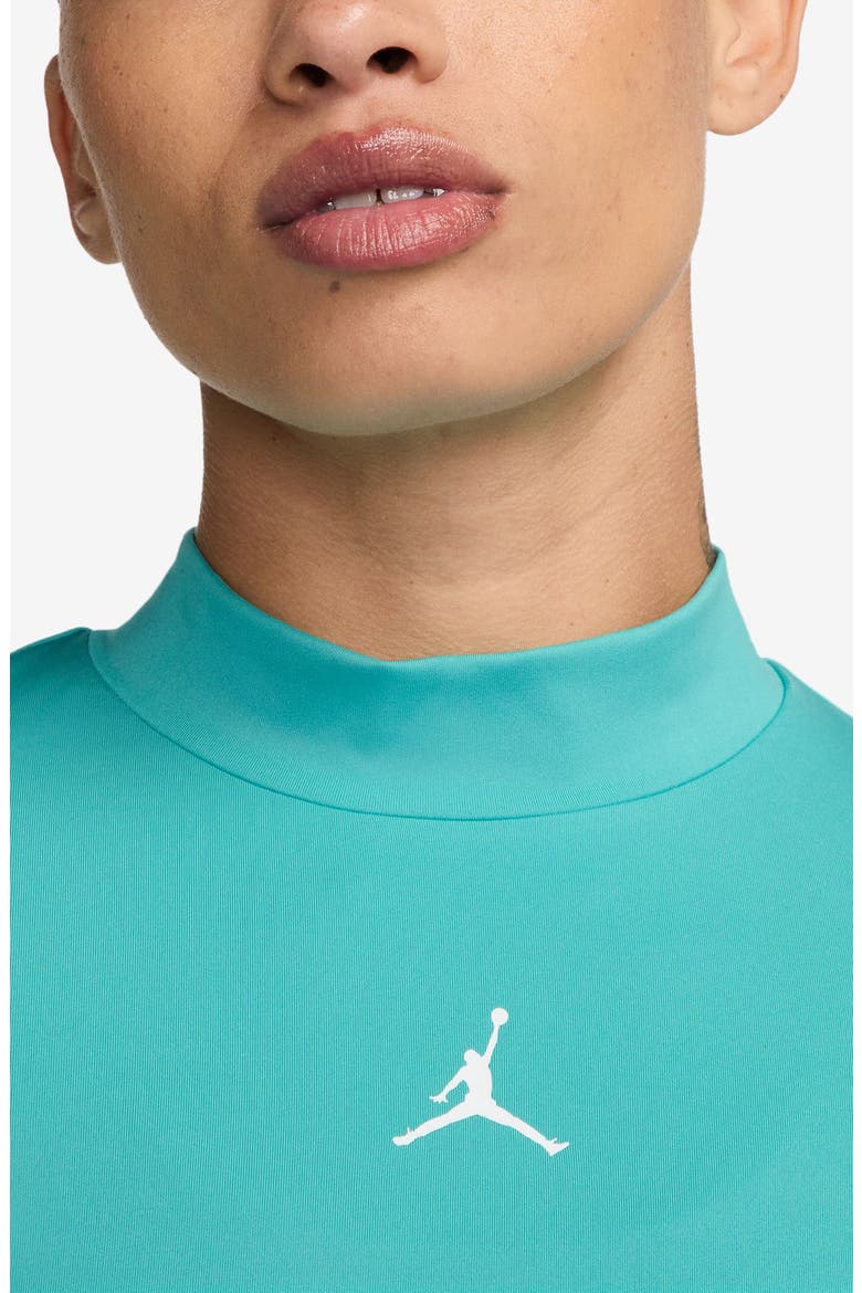Mock Neck Crop Top, Alternate, color, WASHED TEAL/ WHITE