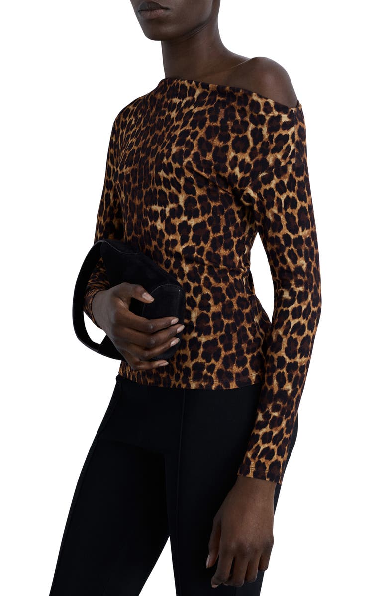 MANGO Asymmetric Off the Shoulder Long Sleeve Top, Main, color, Brown