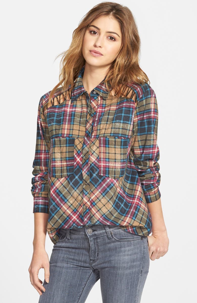 Free People Stitch Detail Plaid Shirt, Main, color, 