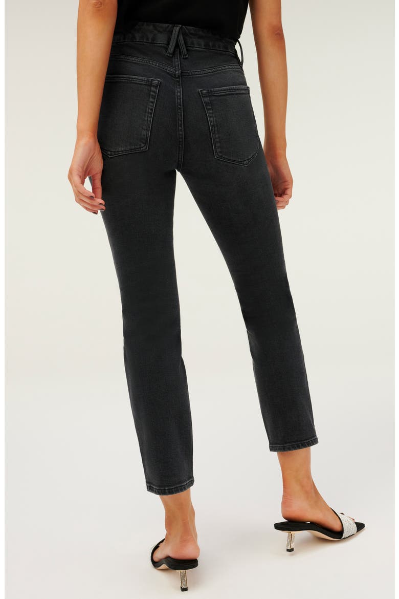 Good Classic High Waist Raw Hem Jeans, Alternate, color, BLACK237