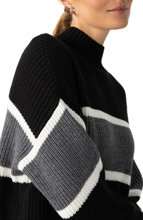 Sanctuary Mock Neck Stripe Sweater In Charcoal S