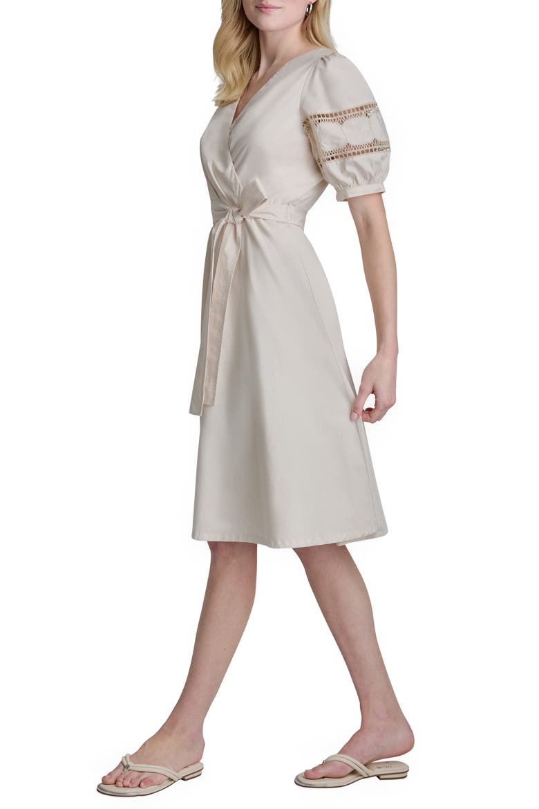 Lace Trim Faux Wrap Dress, Alternate, color, PALE KHAKI