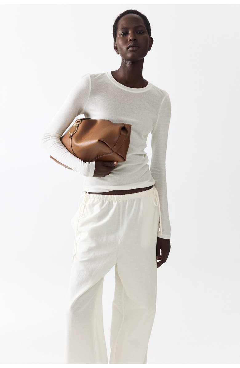 H&M Linen-blend Drawstring Trousers, Alternate, color, Ivory
