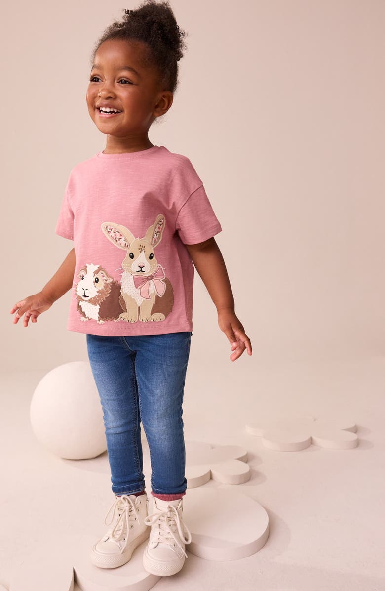 NEXT Kids' Animal Appliqué Cotton Graphic T-Shirt, Alternate, color, Pink