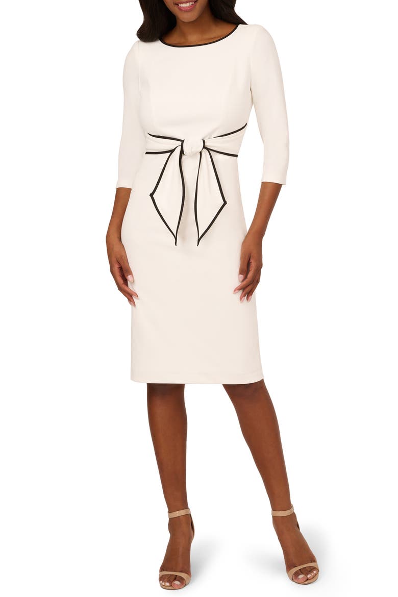 Tipped Three-Quarter Sleeve Crepe Dress, Main, color, IVORY/ BLACK