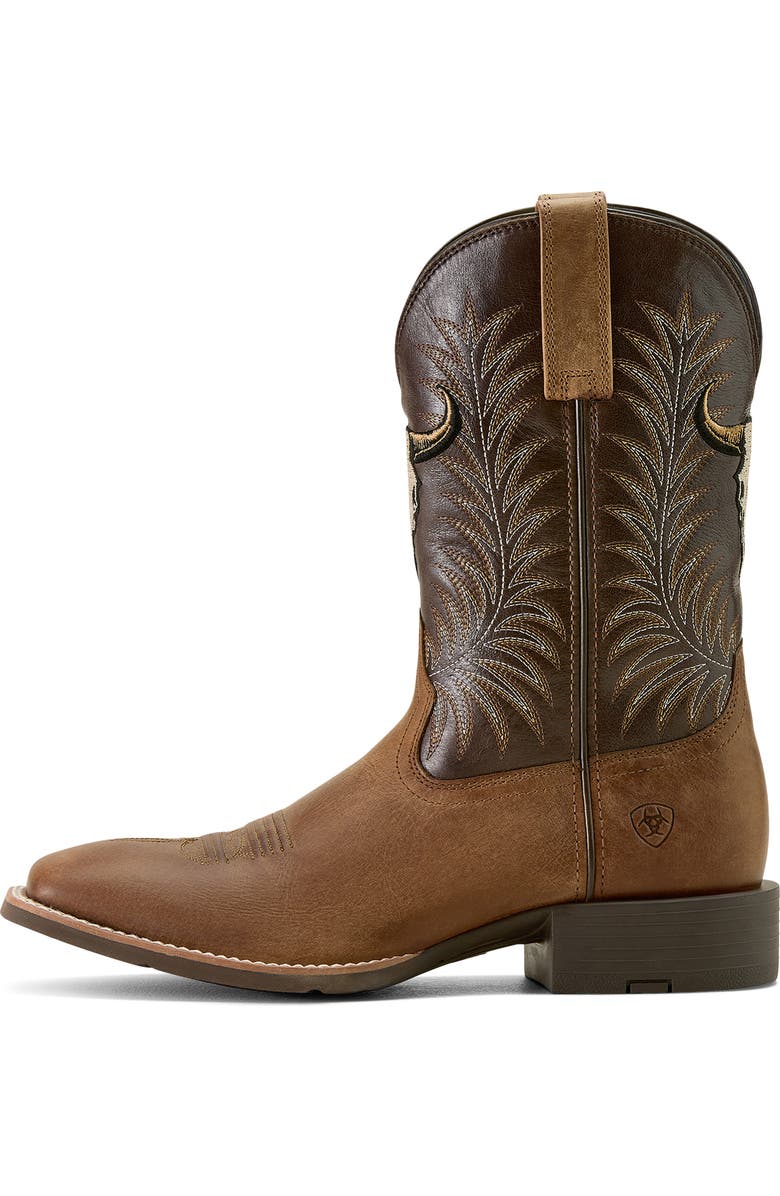 Ariat Sport Steer Skull Wide Square Toe Cowboy Boot, Alternate, color, Brown