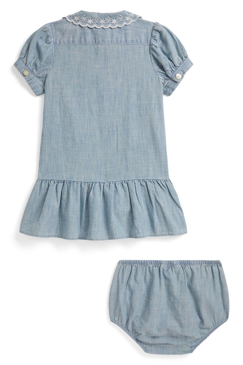 Kids' Embroidered Cotton Chambray Shortall, Alternate, color, NEW MEDIUM WASH