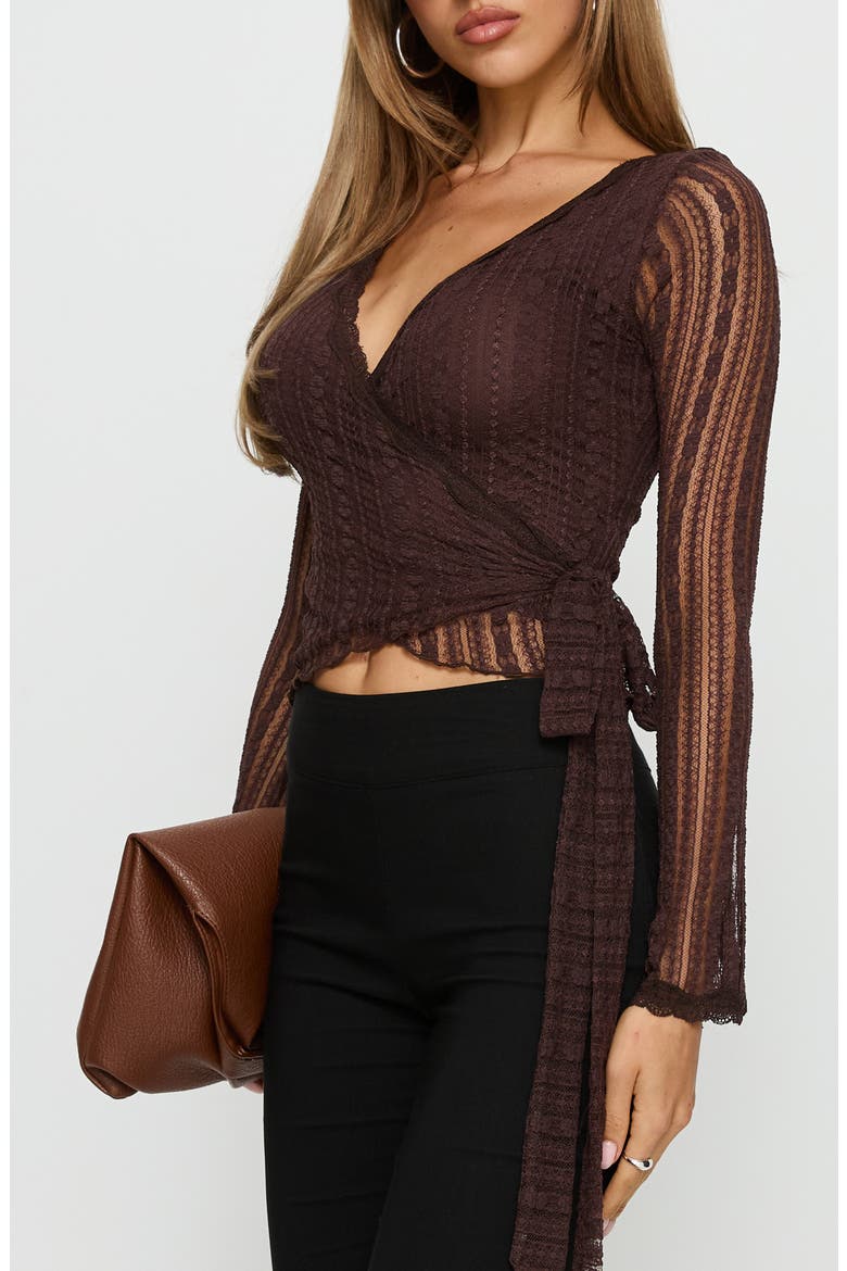 Tevon Lace Wrap Top, Alternate, color, BROWN