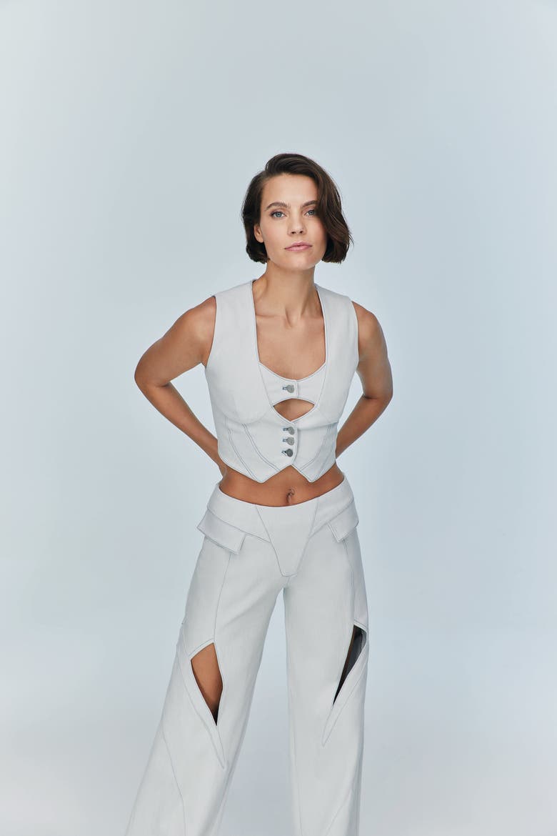 Myla Denim Top, Alternate, color, Ice Blue