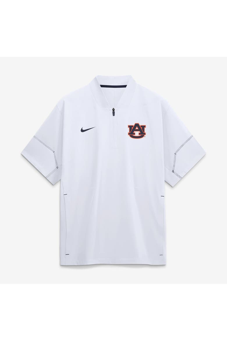 Men's Nike White Auburn Tigers 2026 Sideline Short Sleeve Quarter-Zip Coaches Jacket, Main, color, White