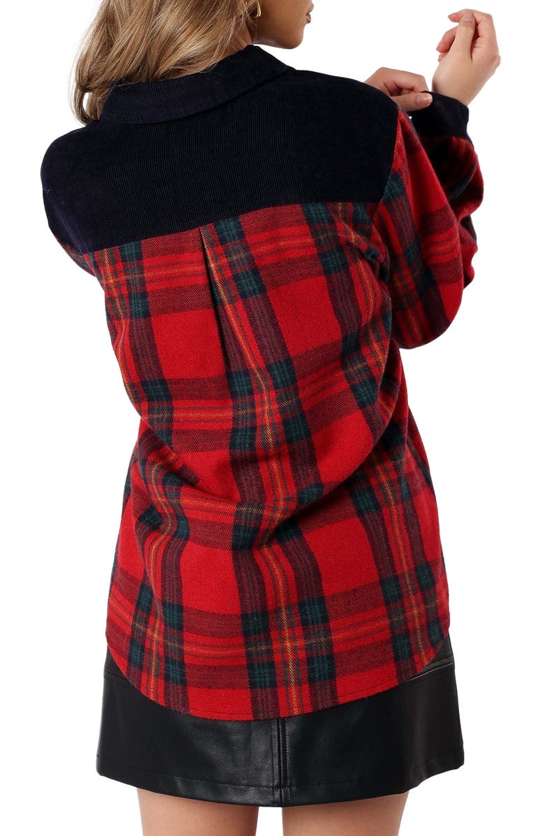 Petal & Pup Lucille Corduroy Trim Plaid Shacket, Alternate, color, Red/ Navy