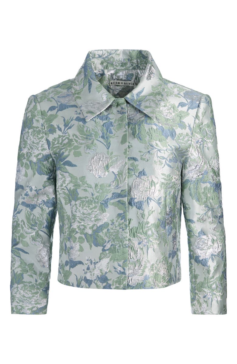 Alice + Olivia Weston Metallic Floral Jacquard Crop Jacket, Alternate, color, Light Sage