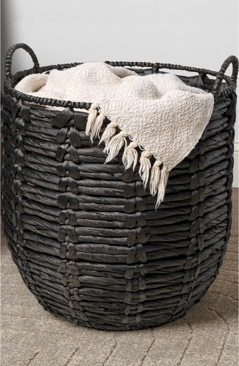 HAPPIMESS Laurel 19.49" Bohemian Handwoven Abaca Hamper Basket with Handles, Alternate, color, Black